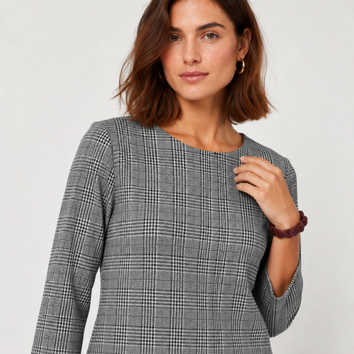 Rochie ONLY Brilliant în carouri Glen Check cu mâneci 3/4