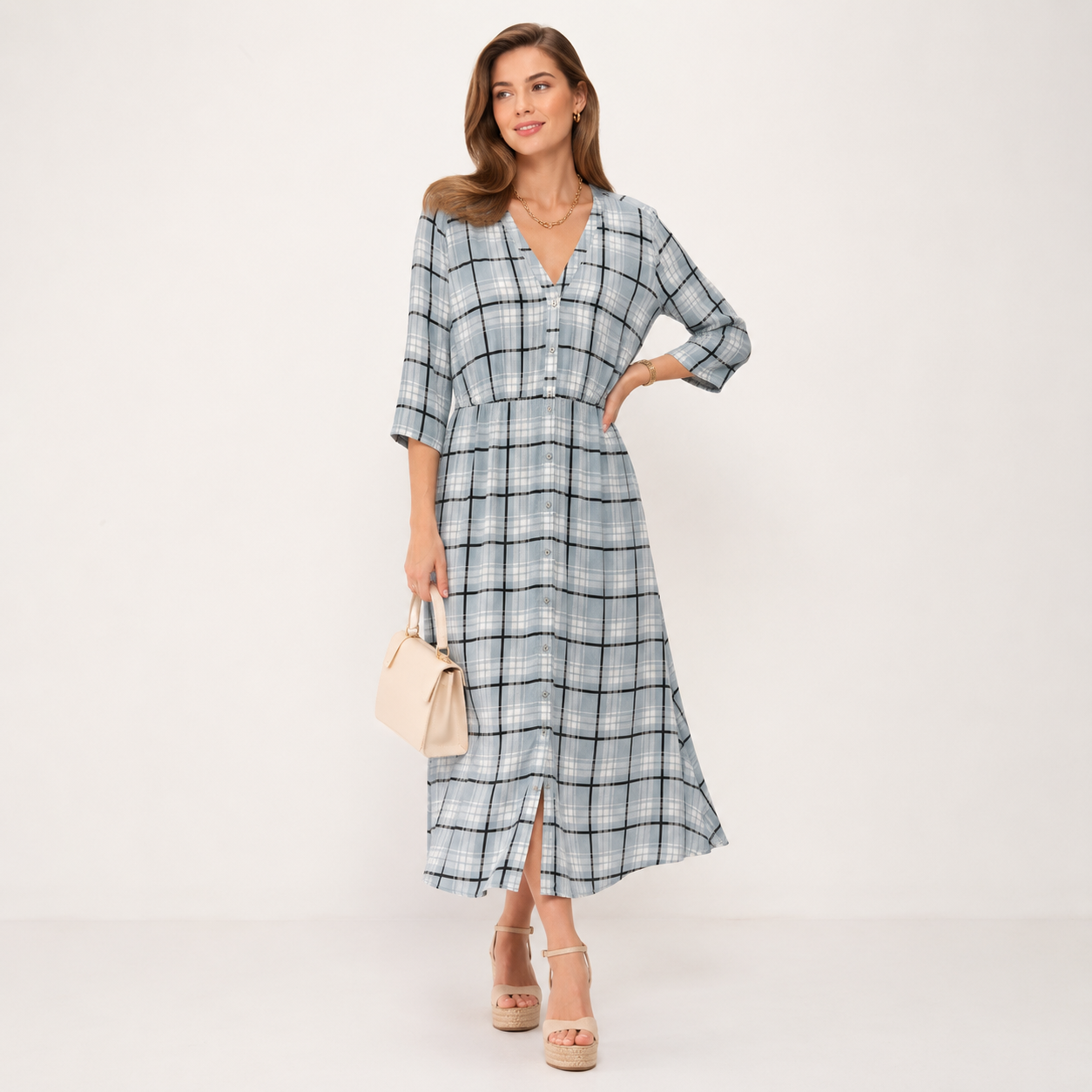 Rochie s.Oliver bleu în carouri din vâscoză