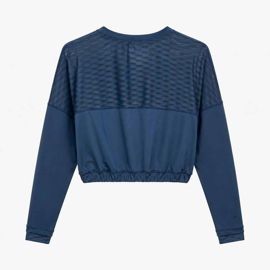 Bluză sport Puma Training cropped bleumarin cu inserții mesh