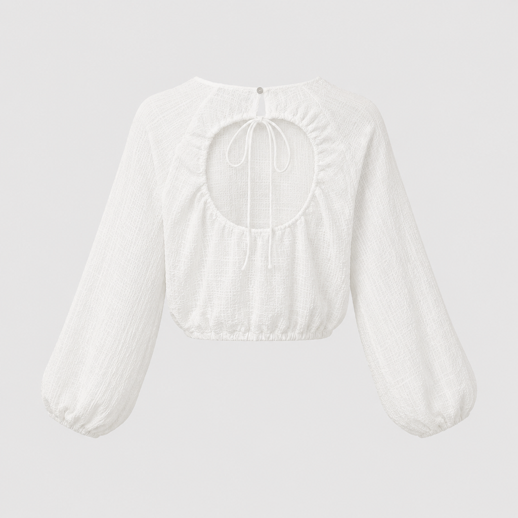 Bluză Bershka albă crop cu spate decupat