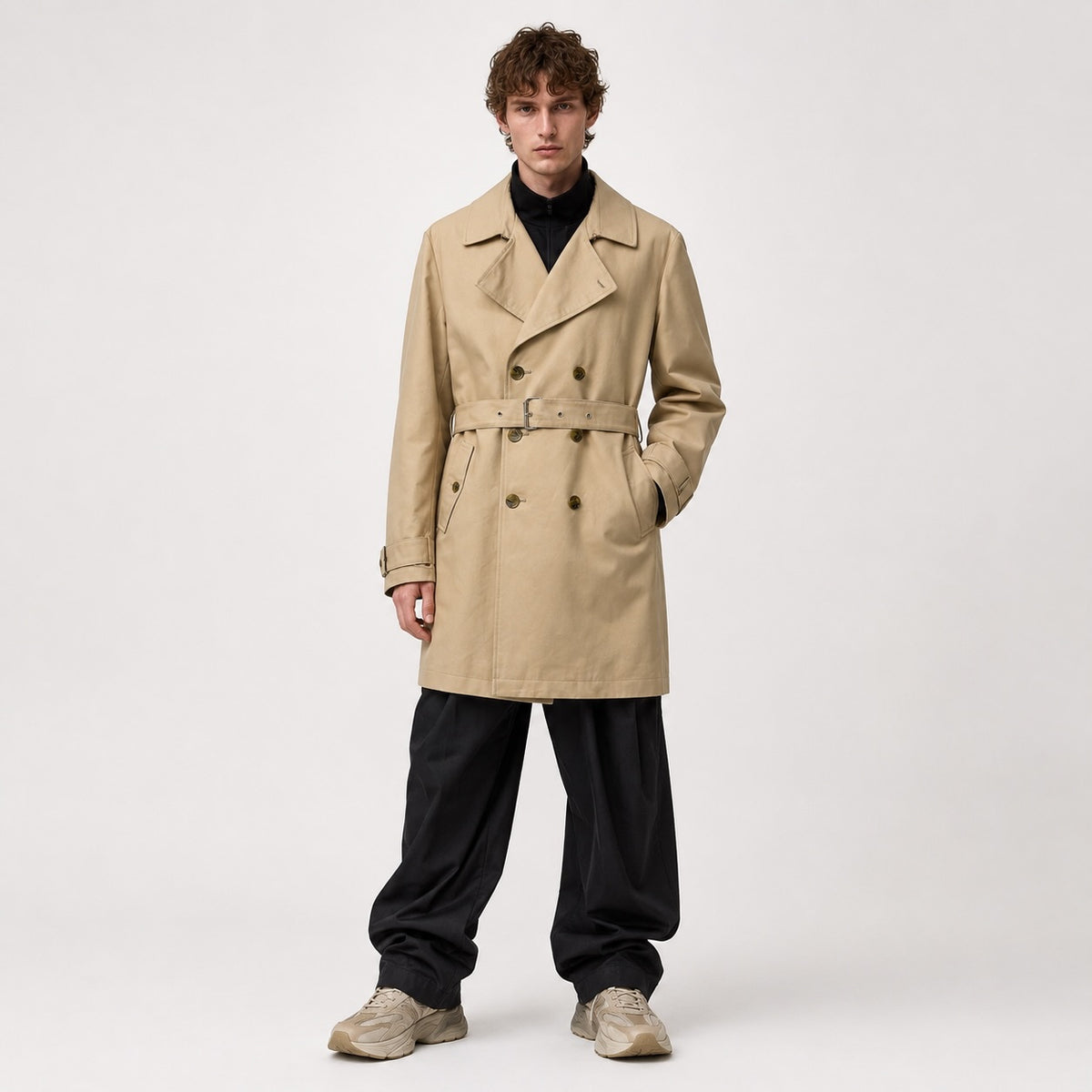 Trenci ASOS Design cu două rânduri de nasturi și centură