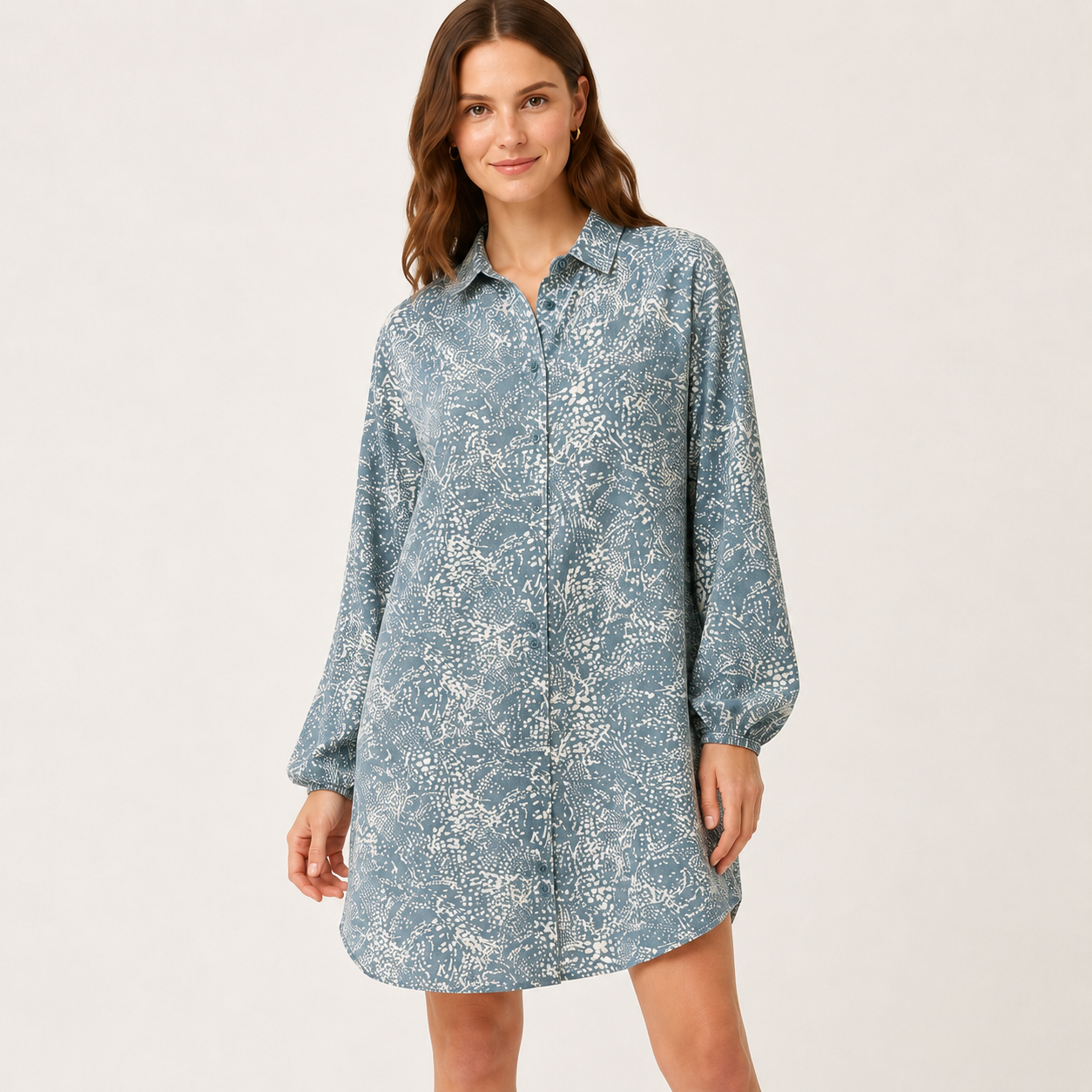 Rochie tip cămașă b.young albastru smoke cu imprimeu abstract