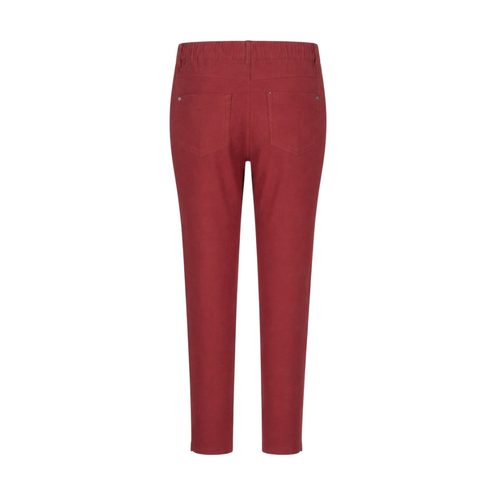Pantaloni Madeleine bordo cu croială slim și talie elastică