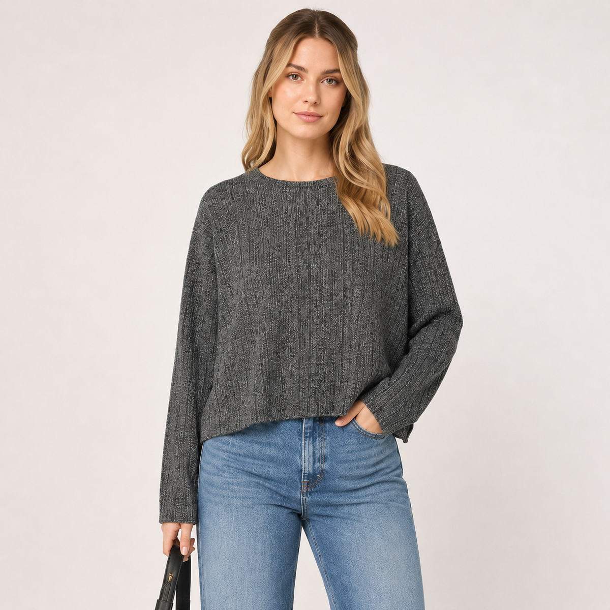 Pulover QS by s.Oliver cu textură reiată și croială oversized