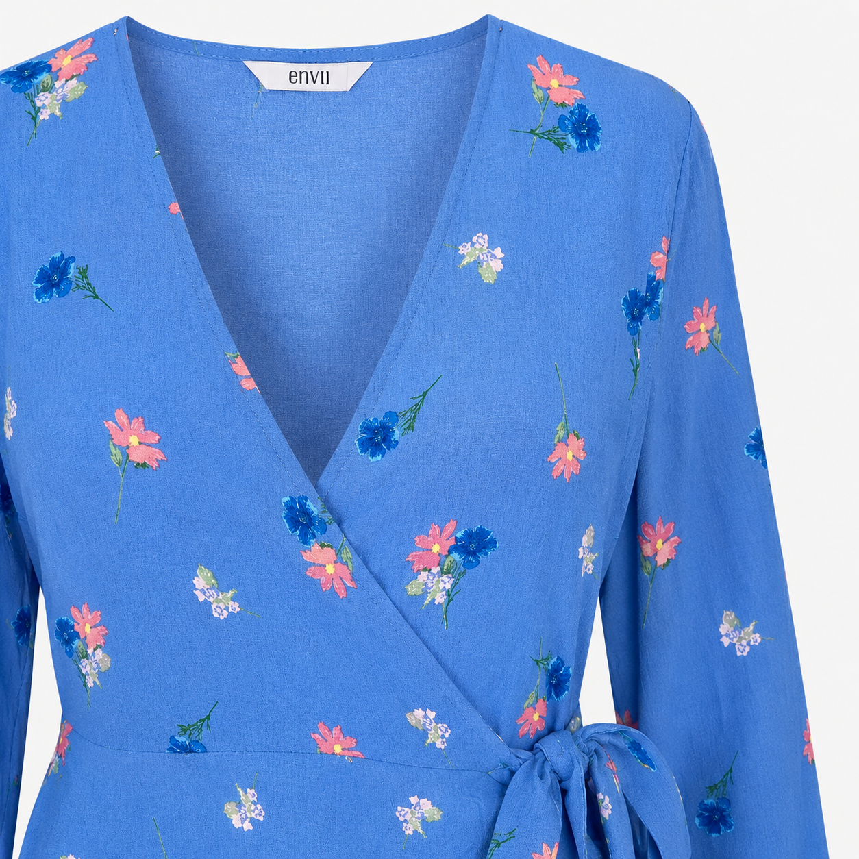 Rochie Envii albastră petrecută din vâscoză cu imprimeu floral