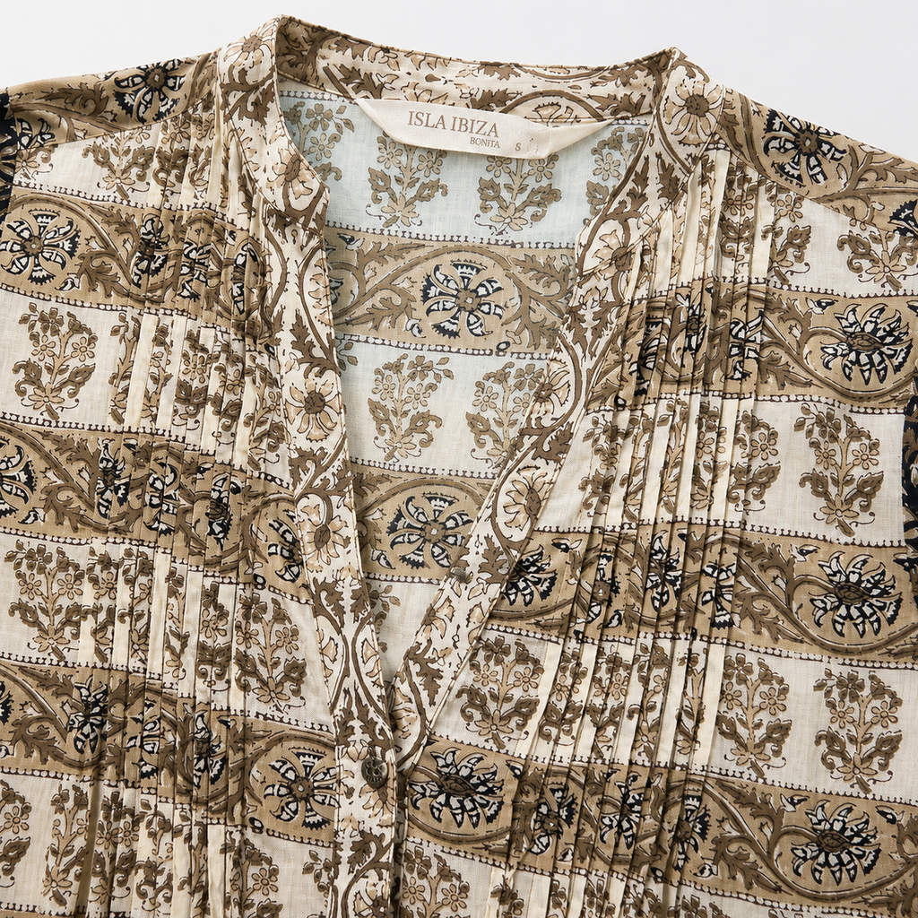 Rochie Isla Ibiza Bonita bej cu imprimeu boho