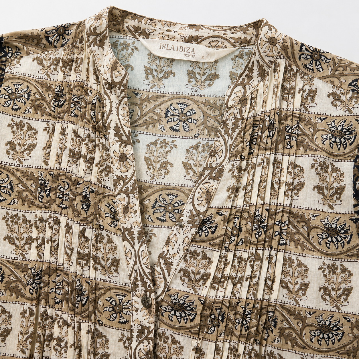 Rochie Isla Ibiza Bonita bej cu imprimeu boho