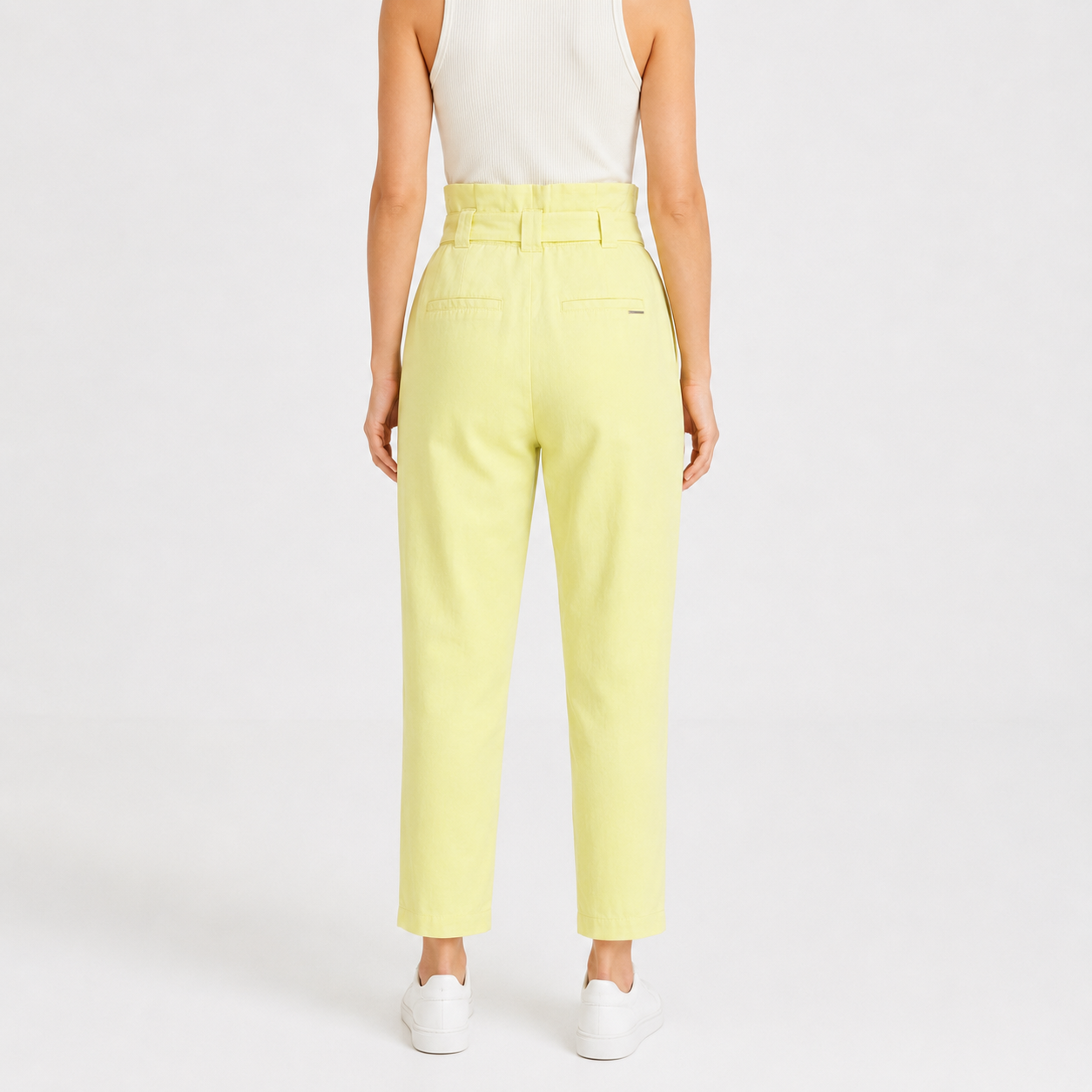 Pantaloni Comma galben pal paperbag cu cordon