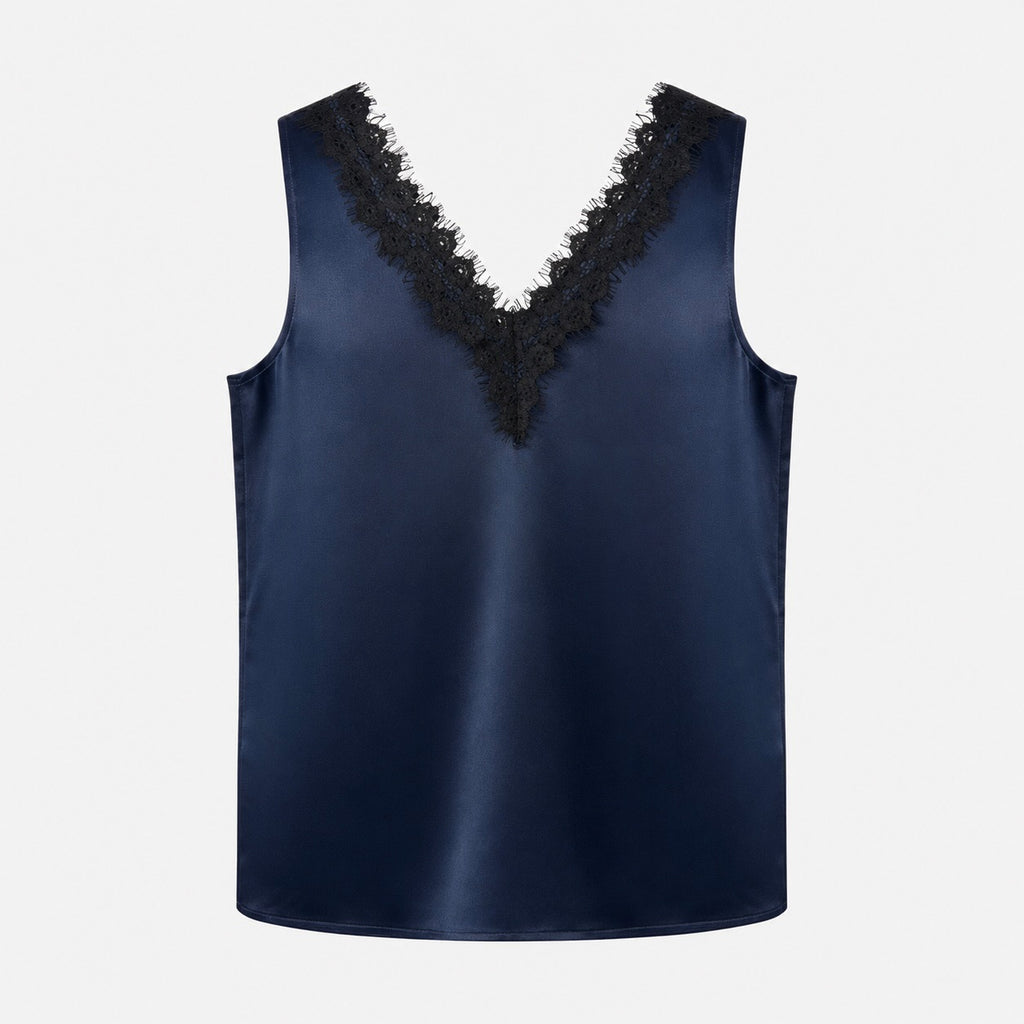 Top s.Oliver Black Label bleumarin satinat cu dantelă