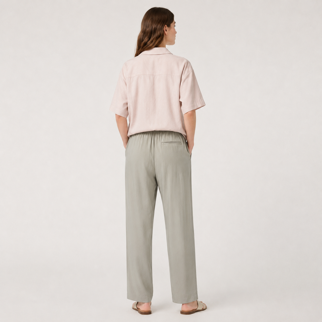 Pantaloni Mango kaki deschis cu talie elastică
