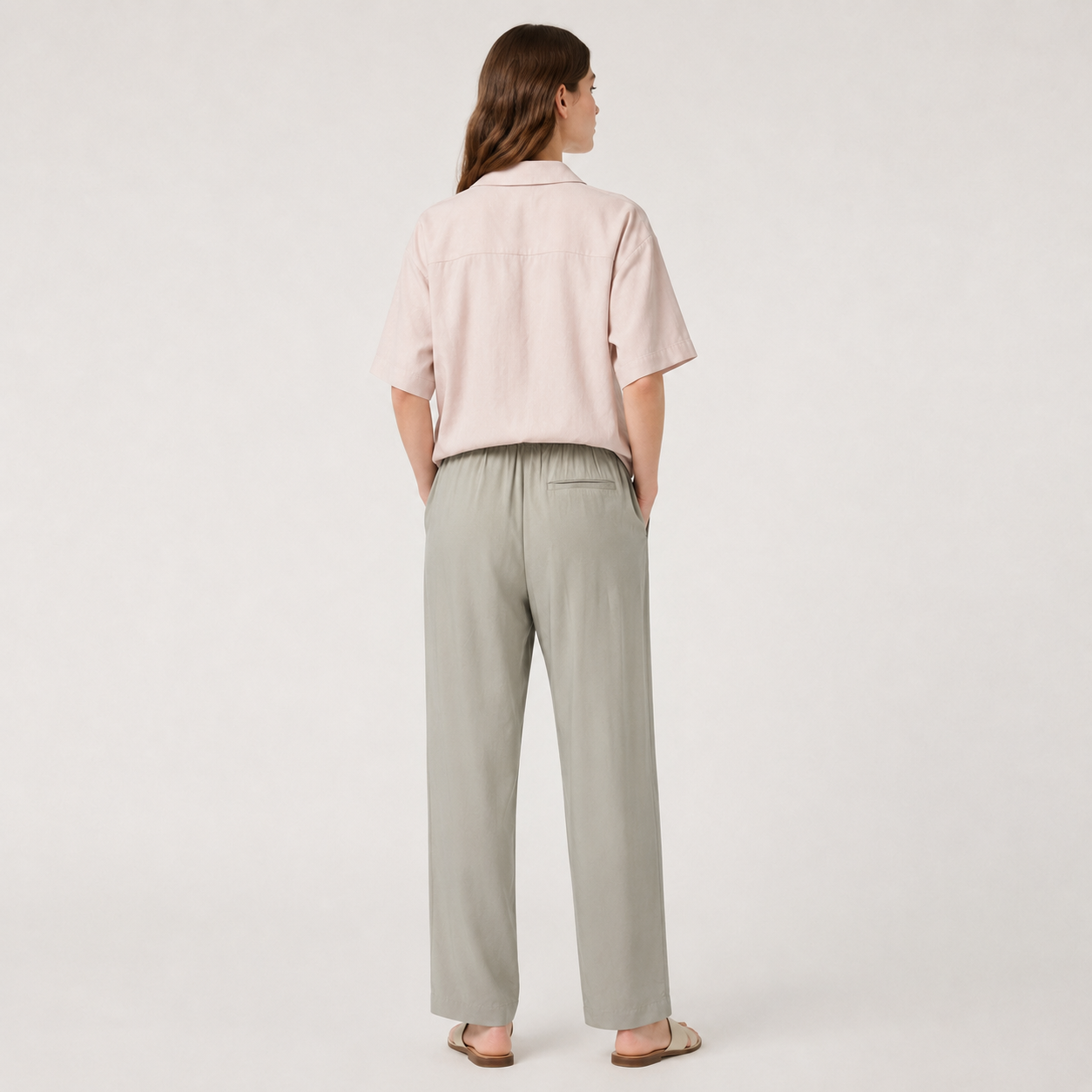 Pantaloni Mango kaki deschis cu talie elastică
