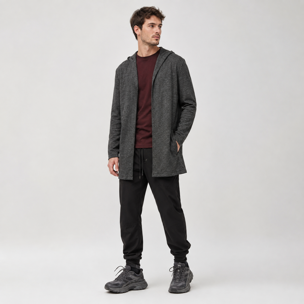 Cardigan Piazza Italia Man cu glugă și croială lungă
