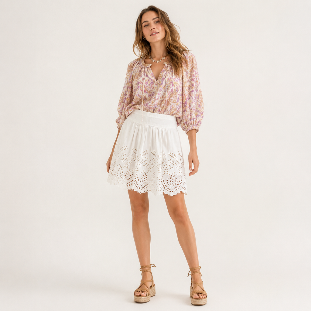 Fustă Isabel Marant Étoile albă cu broderie perforată