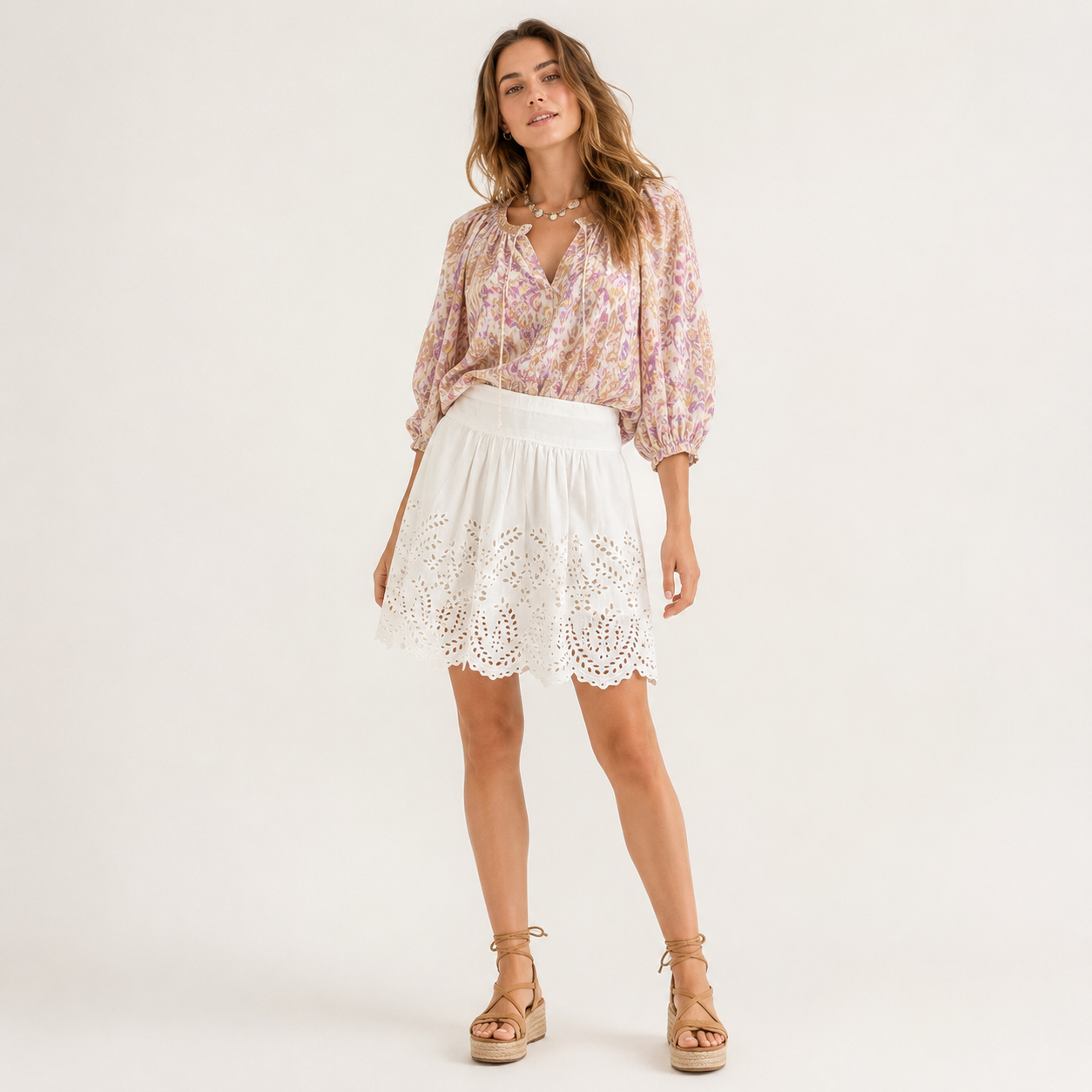 Fustă Isabel Marant Étoile albă cu broderie perforată