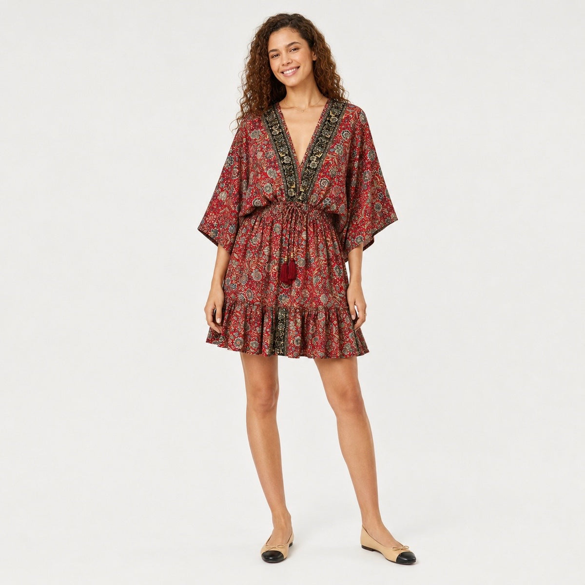 Rochie Boho din mătase naturală cu imprimeu floral
