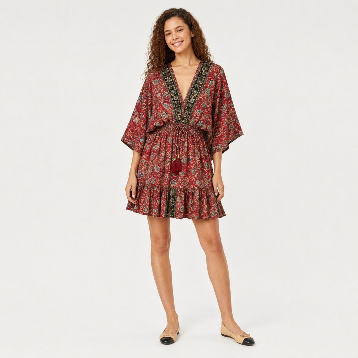 Rochie Boho din mătase naturală cu imprimeu floral