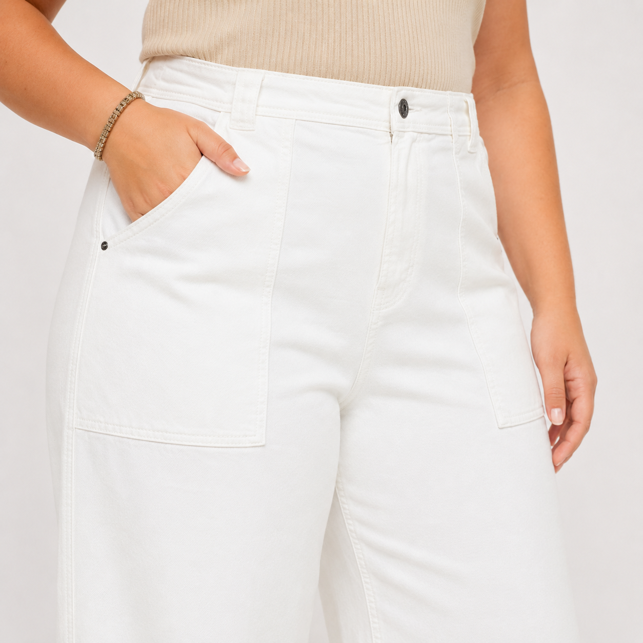 Blugi s.Oliver Suri High Rise Wide Leg albi