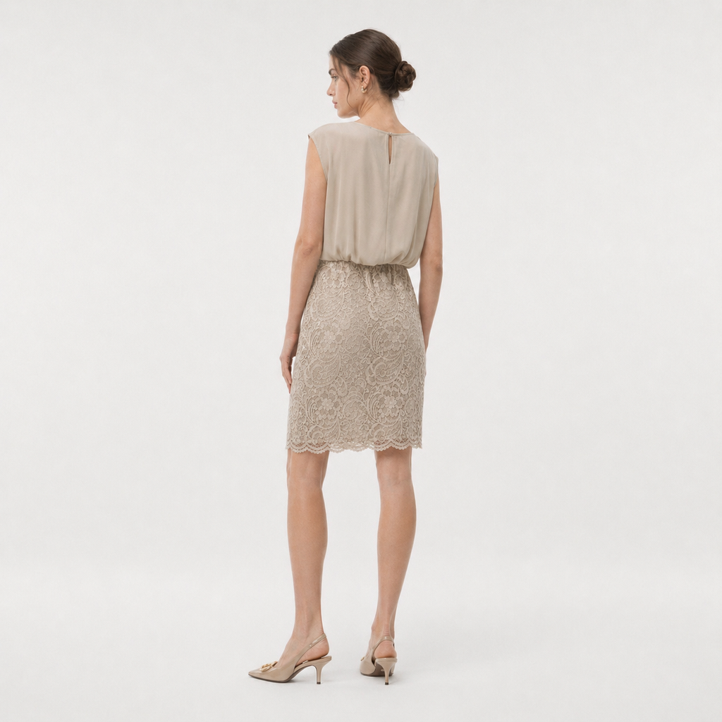 Set rochie din dantelă și cardigan Comma bej