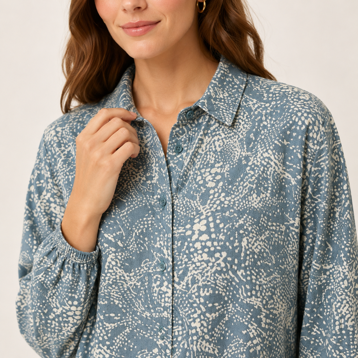 Rochie tip cămașă b.young albastru smoke cu imprimeu abstract