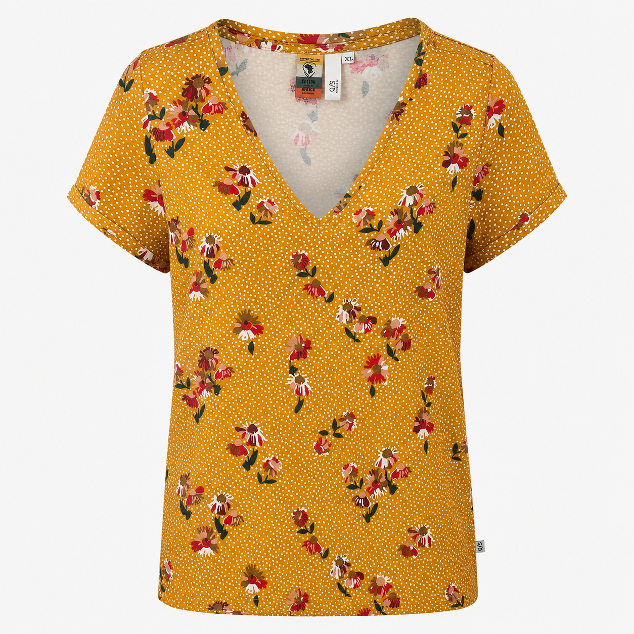 Tricou Q/S by s.Oliver galben muștar cu imprimeu floral
