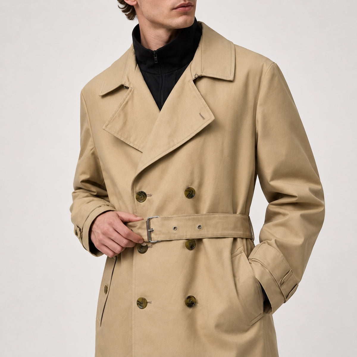 Trenci ASOS Design cu două rânduri de nasturi și centură