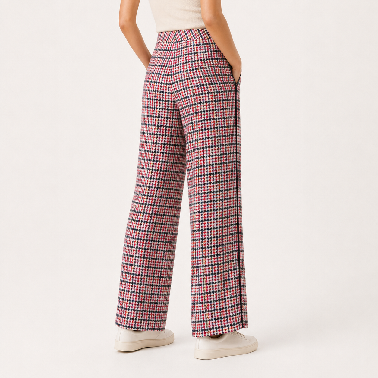 Pantaloni Karl Lagerfeld wide leg din mătase cu imprimeu multicolor