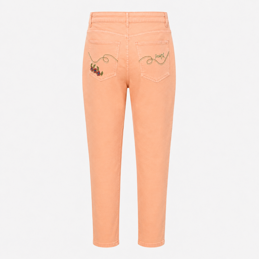 Blugi Desigual coral cu broderie florală