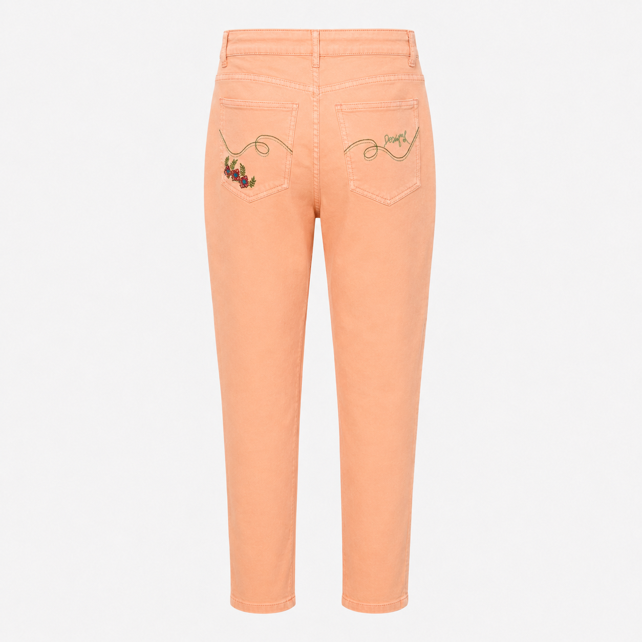 Blugi Desigual coral cu broderie florală