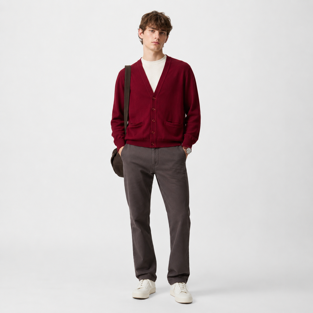 Cardigan John Smedley bordo din lână virgină