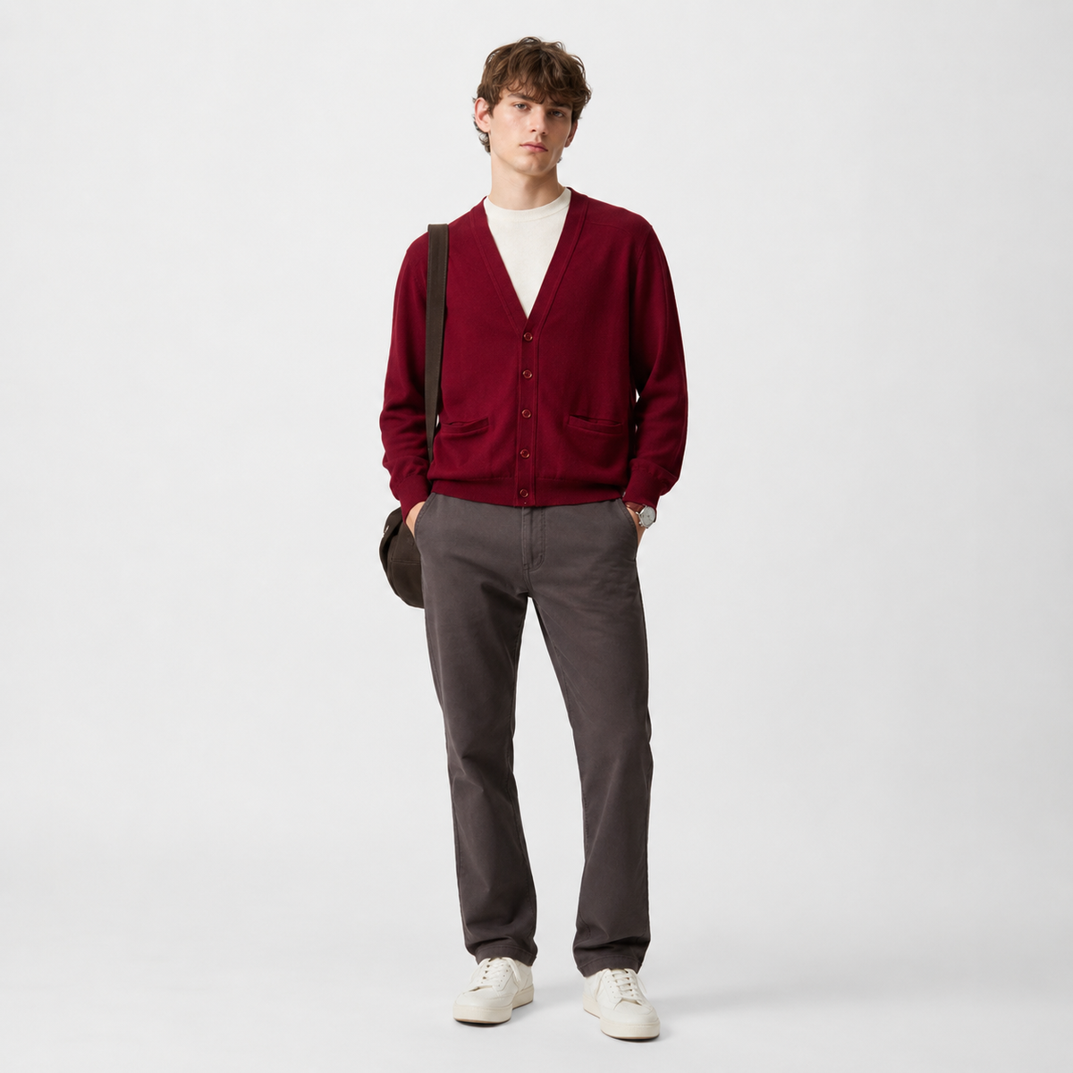 Cardigan John Smedley bordo din lână virgină
