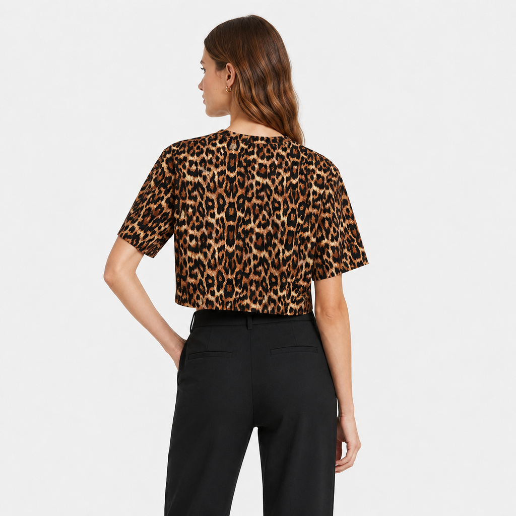 Tricou Noisy May cropped cu imprimeu leopard