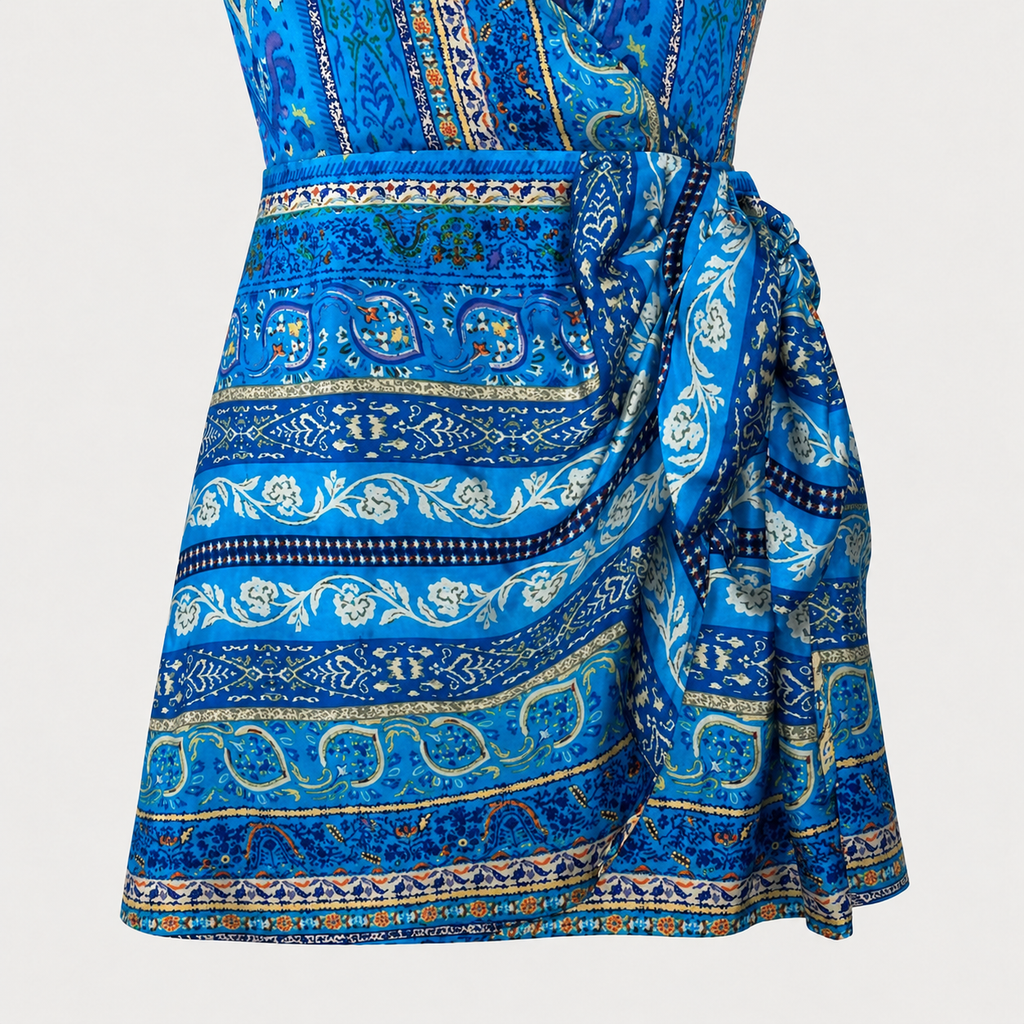 Rochie Zara albastră cu print ornamental și decolteu halter