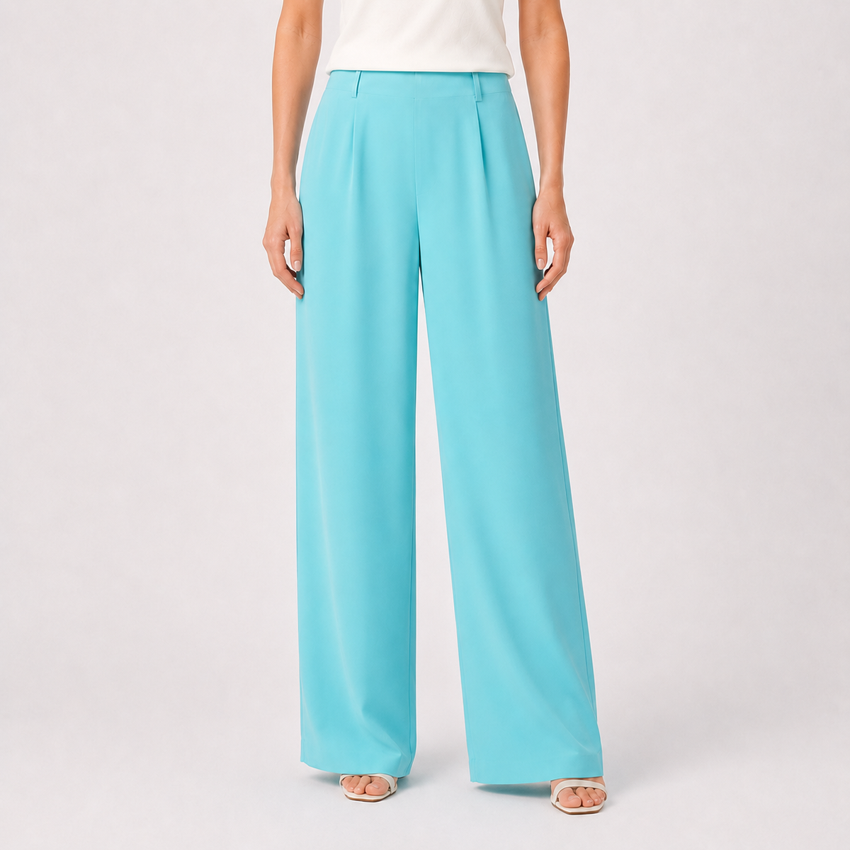 Pantaloni Vera Mont turcoaz wide leg