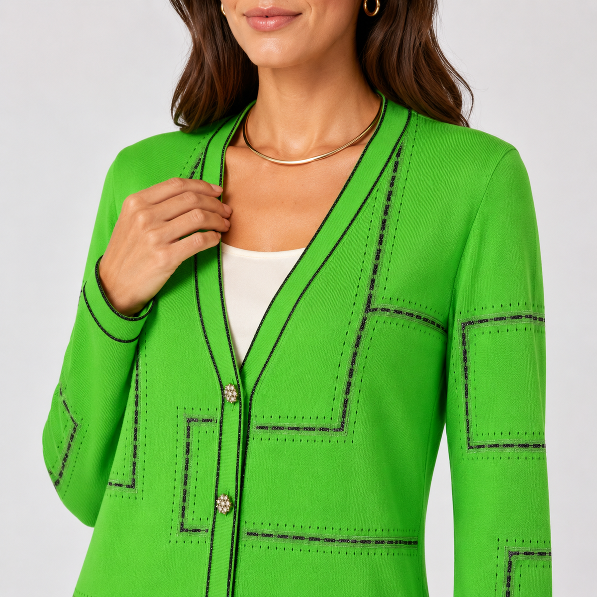 Cardigan Stizzoli verde cu nasturi bijuterie