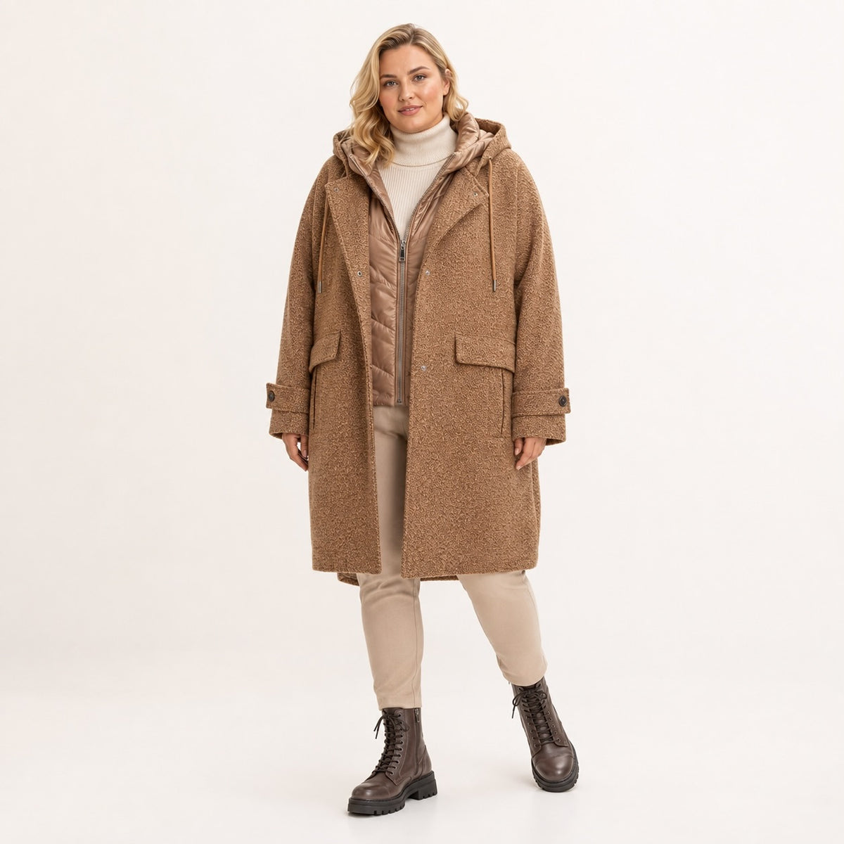 Palton Tom Tailor Fabric Mix cu glugă și inserție matlasată