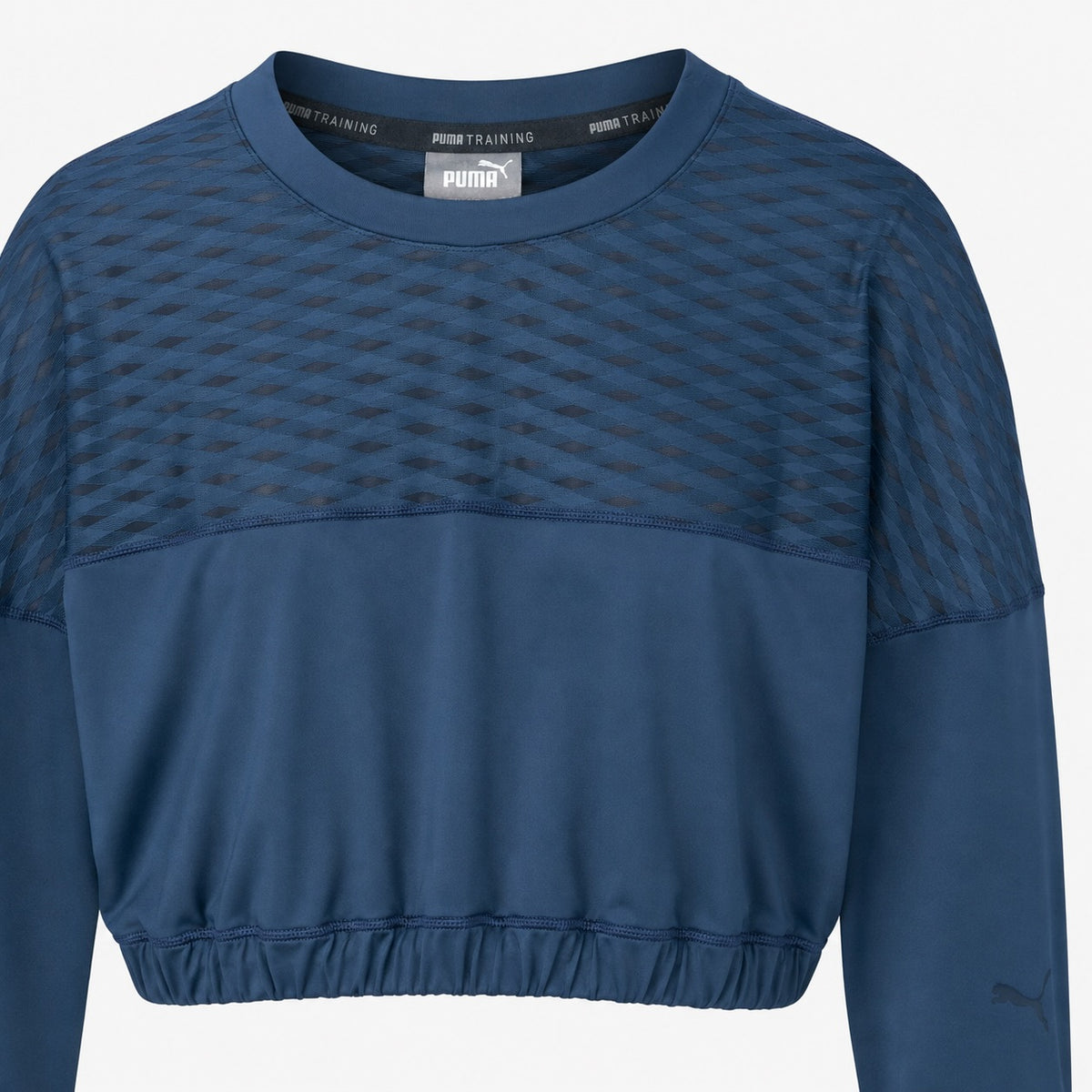 Bluză sport Puma Training cropped bleumarin cu inserții mesh