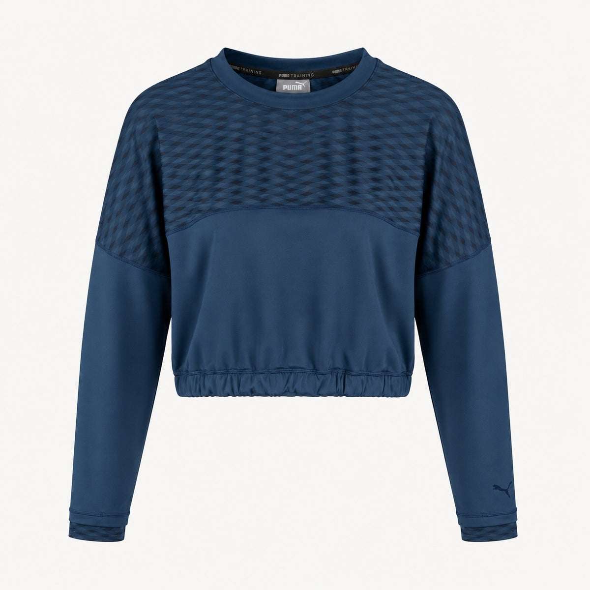 Bluză sport Puma Training cropped bleumarin cu inserții mesh