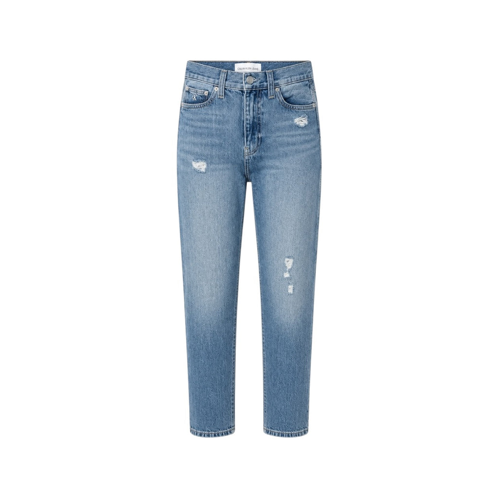 Blugi Calvin Klein Jeans High Rise Straight Ankle cu efect distressed