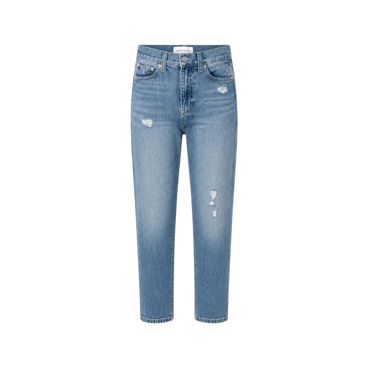 Blugi Calvin Klein Jeans High Rise Straight Ankle cu efect distressed