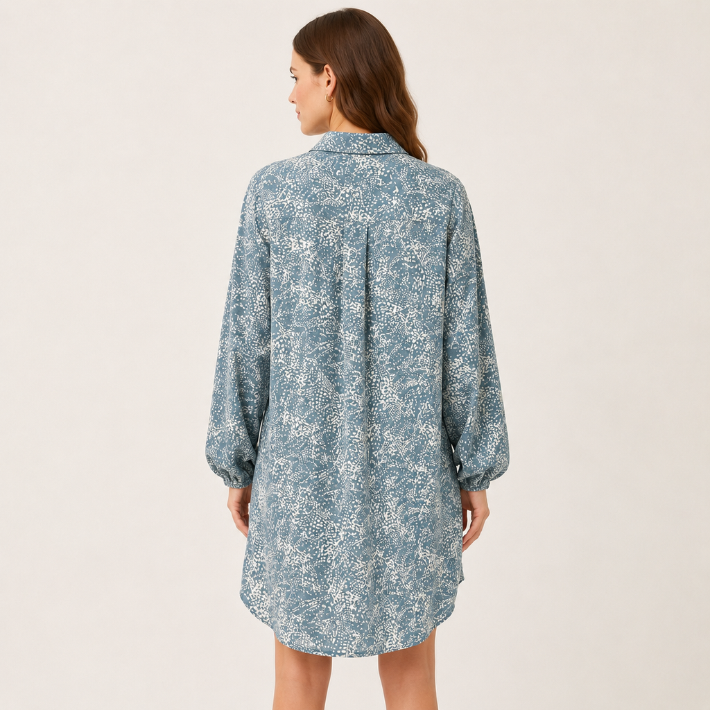 Rochie tip cămașă b.young albastru smoke cu imprimeu abstract