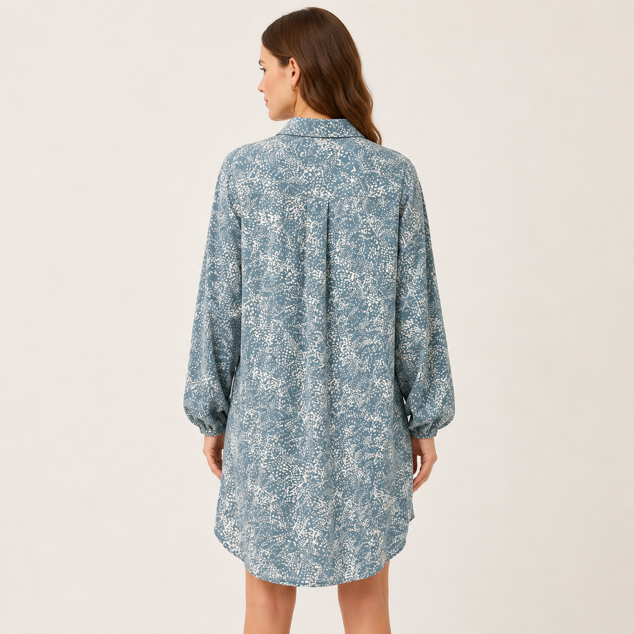 Rochie tip cămașă b.young albastru smoke cu imprimeu abstract