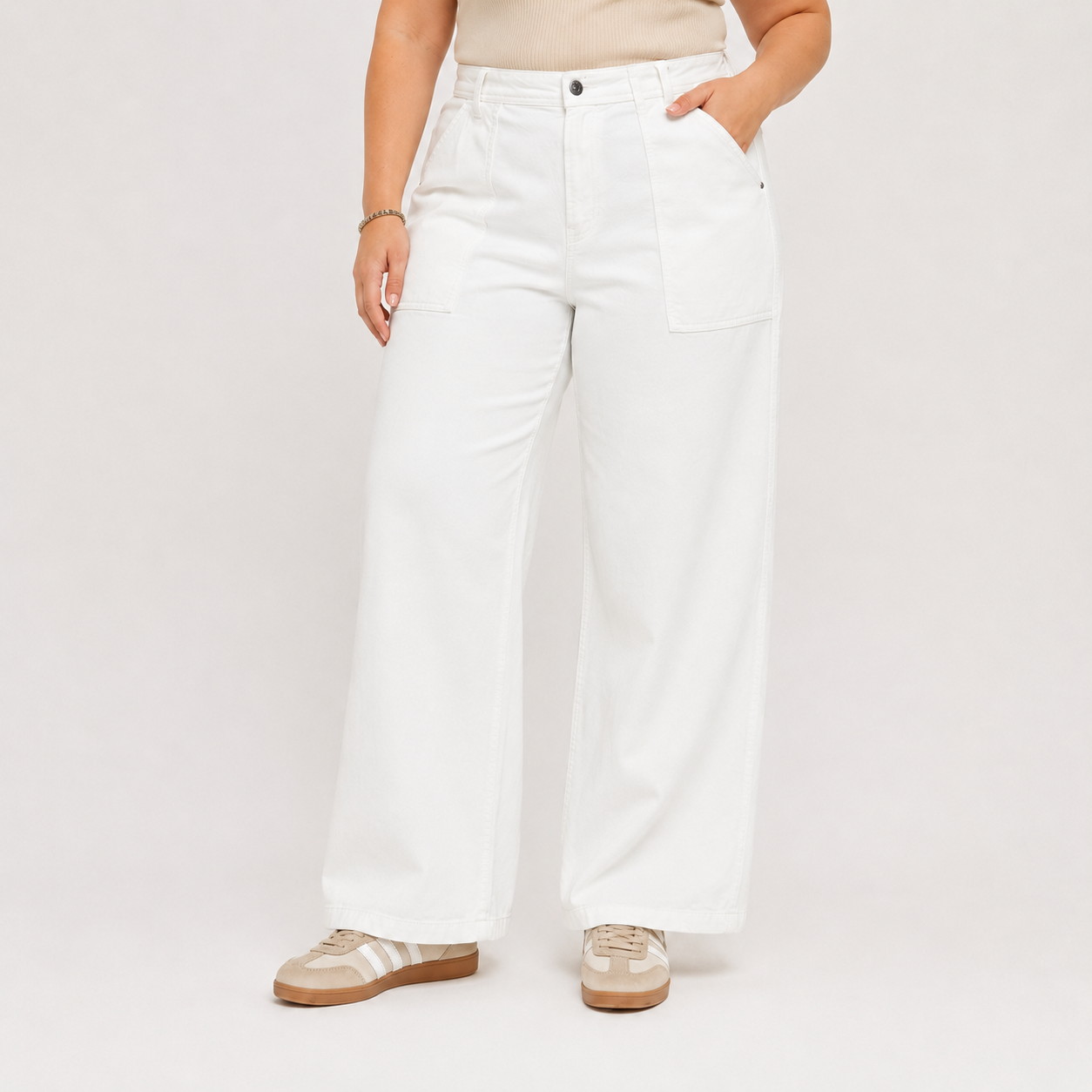 Blugi s.Oliver Suri High Rise Wide Leg albi