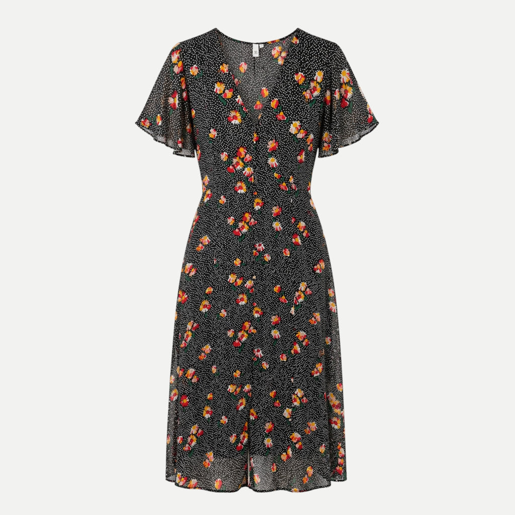 Rochie Q/S neagră cu buline și flori