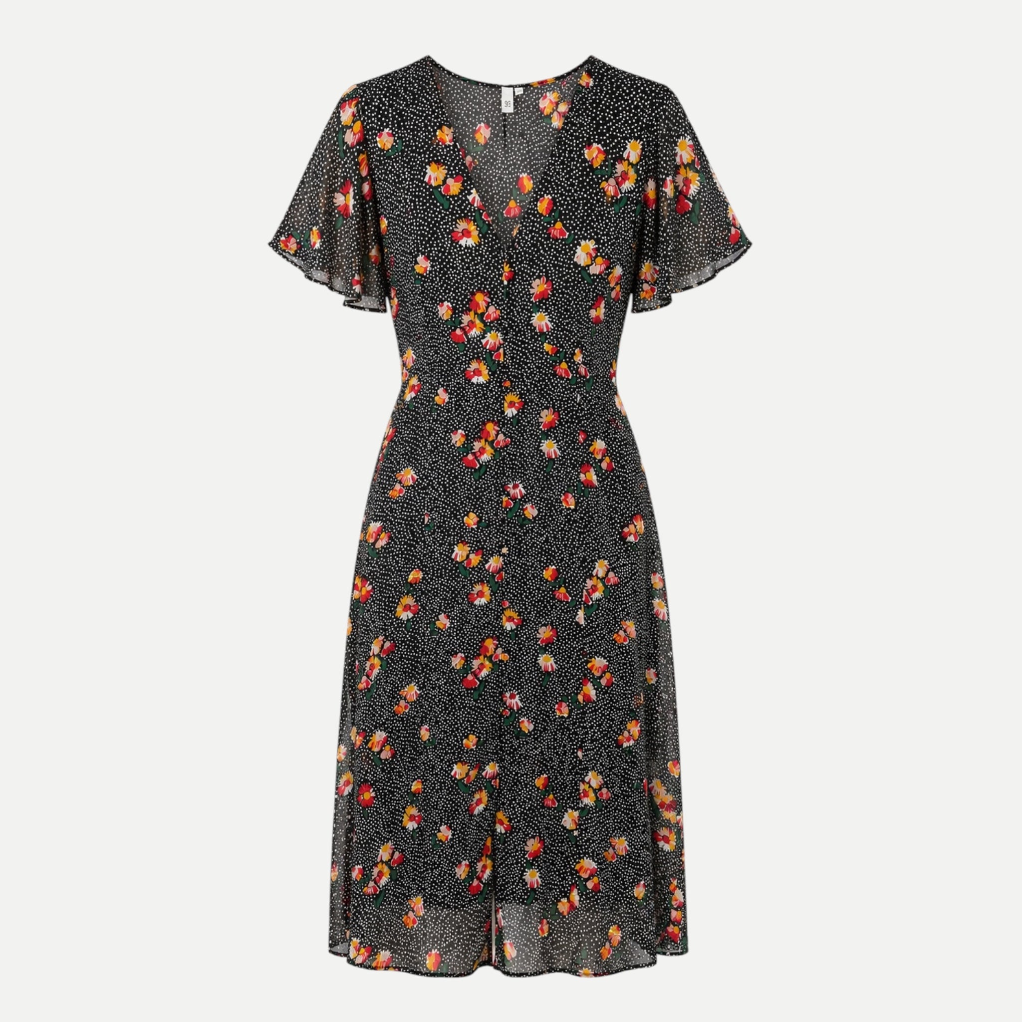Rochie Q/S neagră cu buline și flori