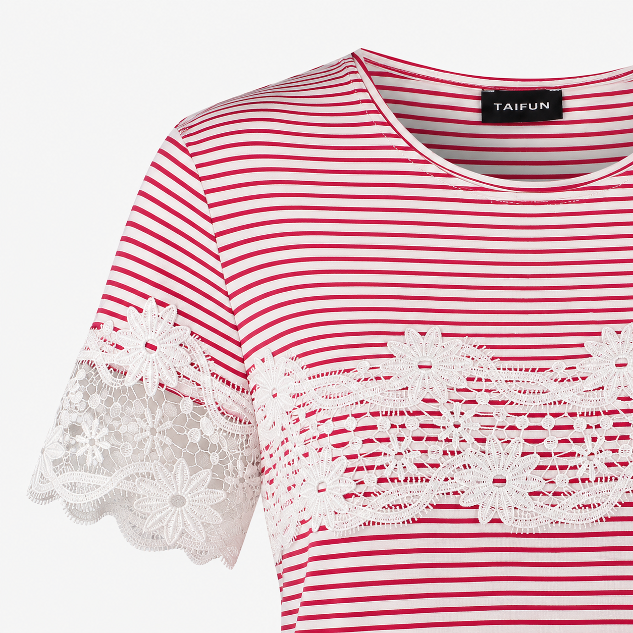 Tricou Taifun Garden Blooms cu dungi roșii și dantelă albă