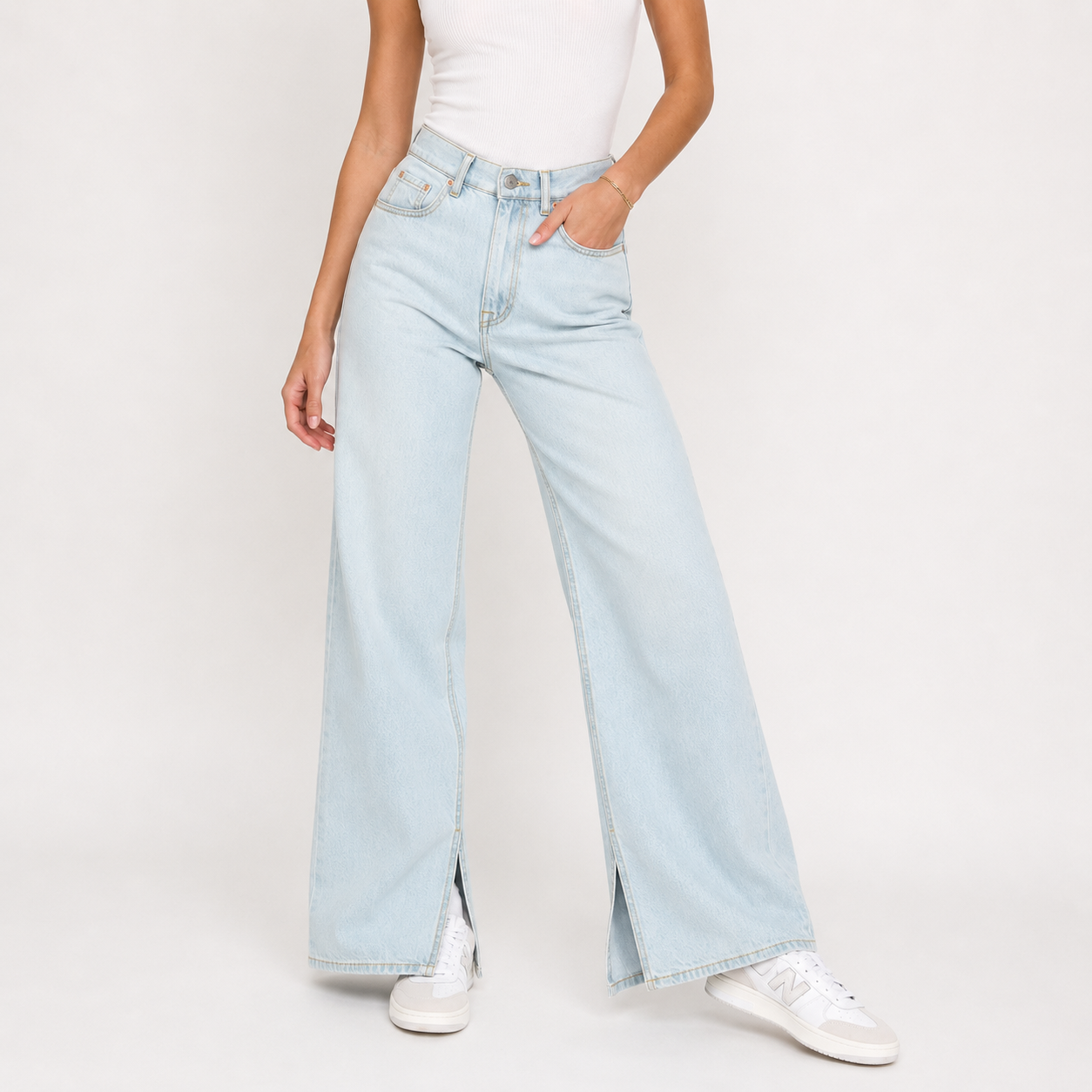 Blugi Review albastru deschis wide leg