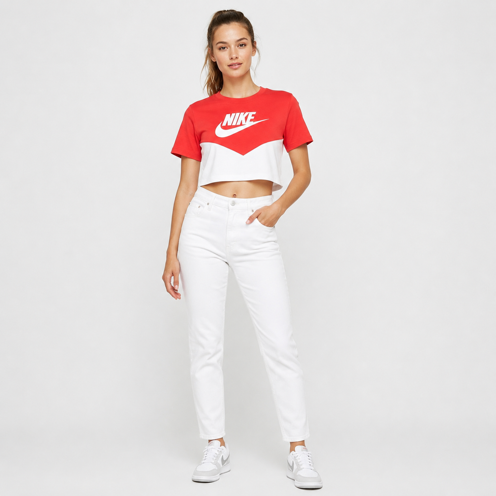 Tricou cropped Nike roșu cu alb
