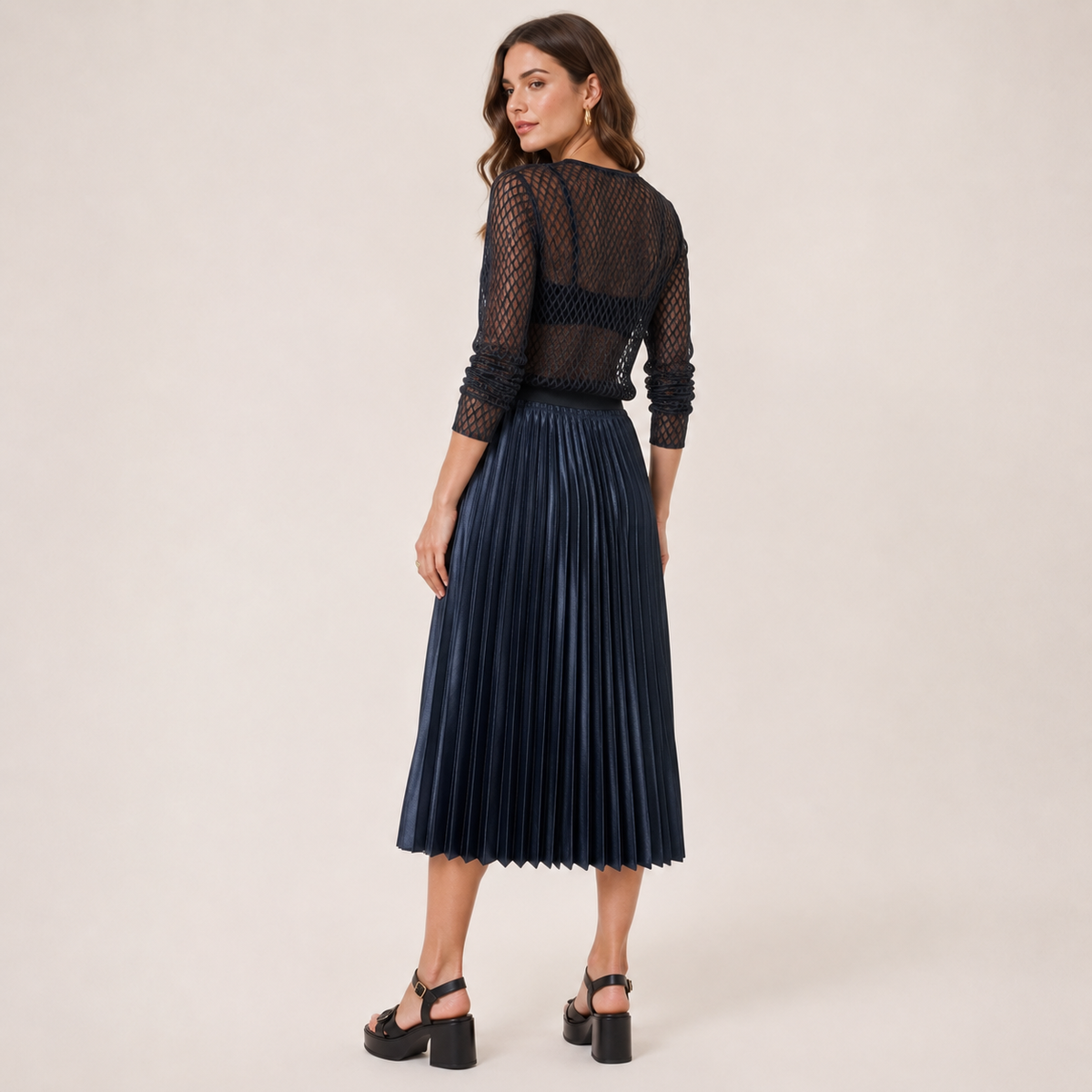 Fustă midi plisată Mango Casual bleumarin