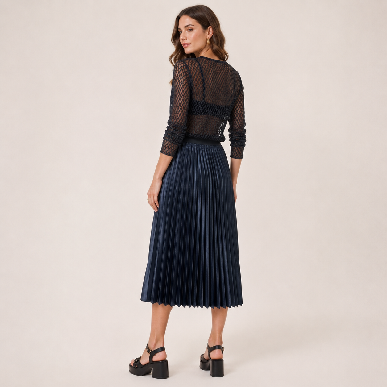 Fustă midi plisată Mango Casual bleumarin