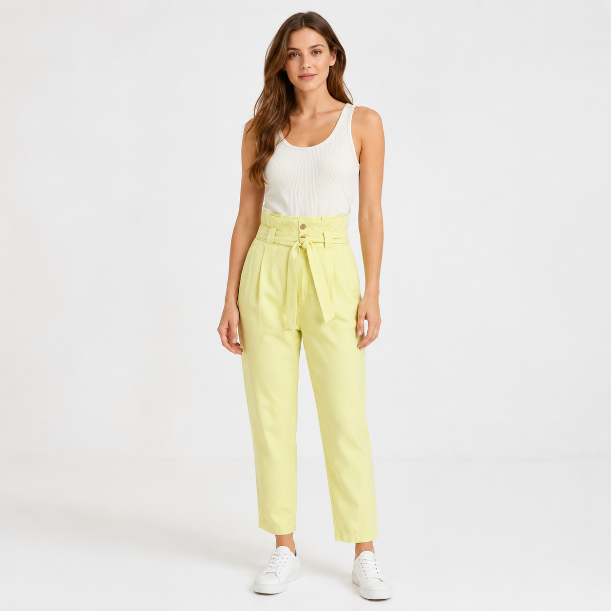 Pantaloni Comma galben pal paperbag cu cordon